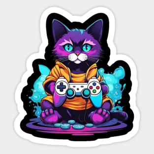 Gamer cat anime style colorful kitty Sticker